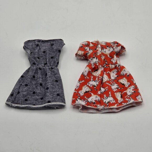 Handmade Barbie Doll Dress Set Polka Dot & Cat Print Two Piece Outfit - Picture 5 of 6